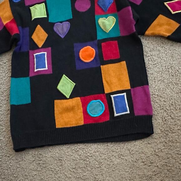 VINTAGE RETRO STYLE MULTI-COLOR PATCHES DESIGN 70’s FUN SWEATER MED - Picture 6 of 12